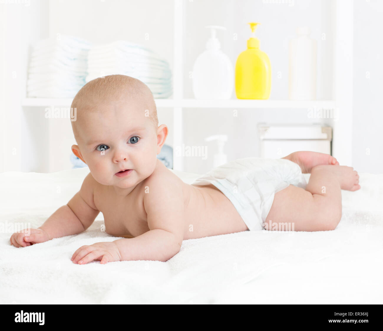 baby with nappy or diaper Stock Photo