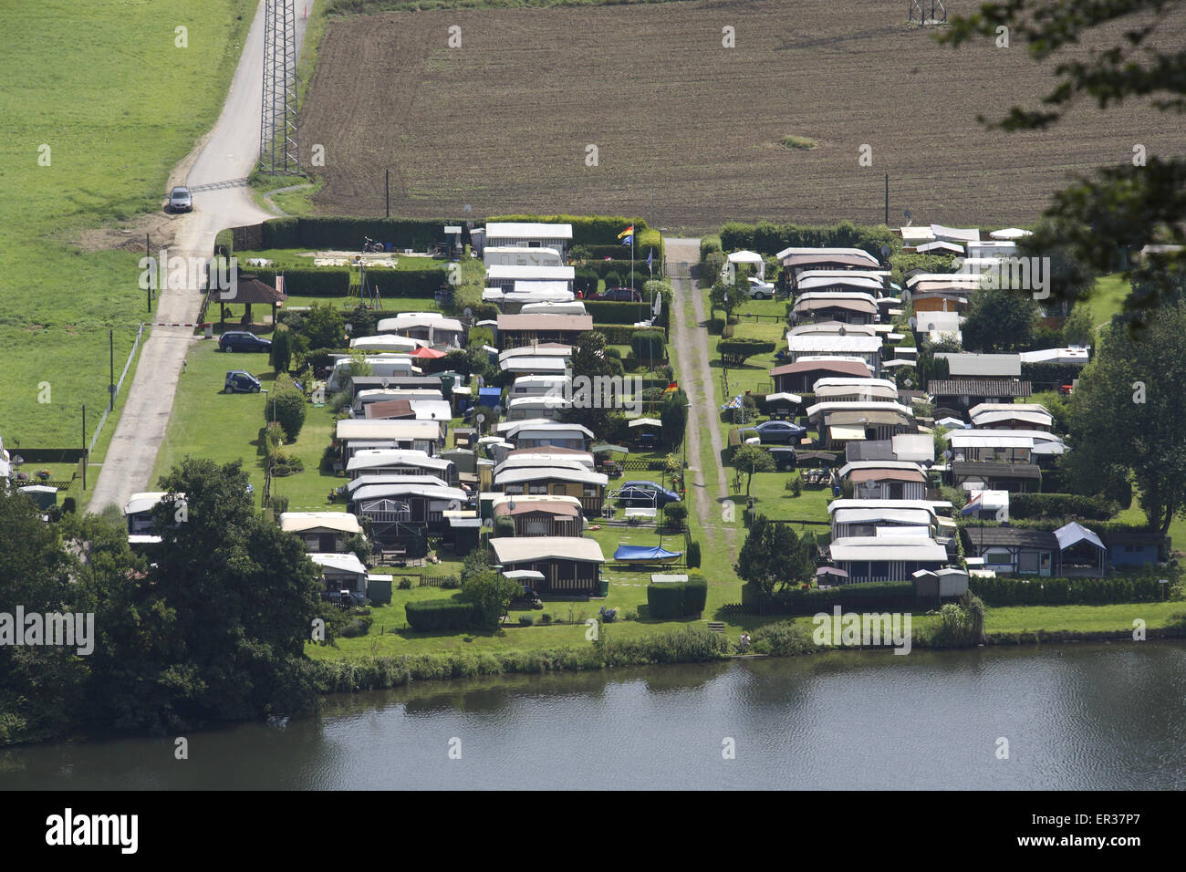 DEU, Germany, Ruhr area, campground at lake Harkort in Stock Photo