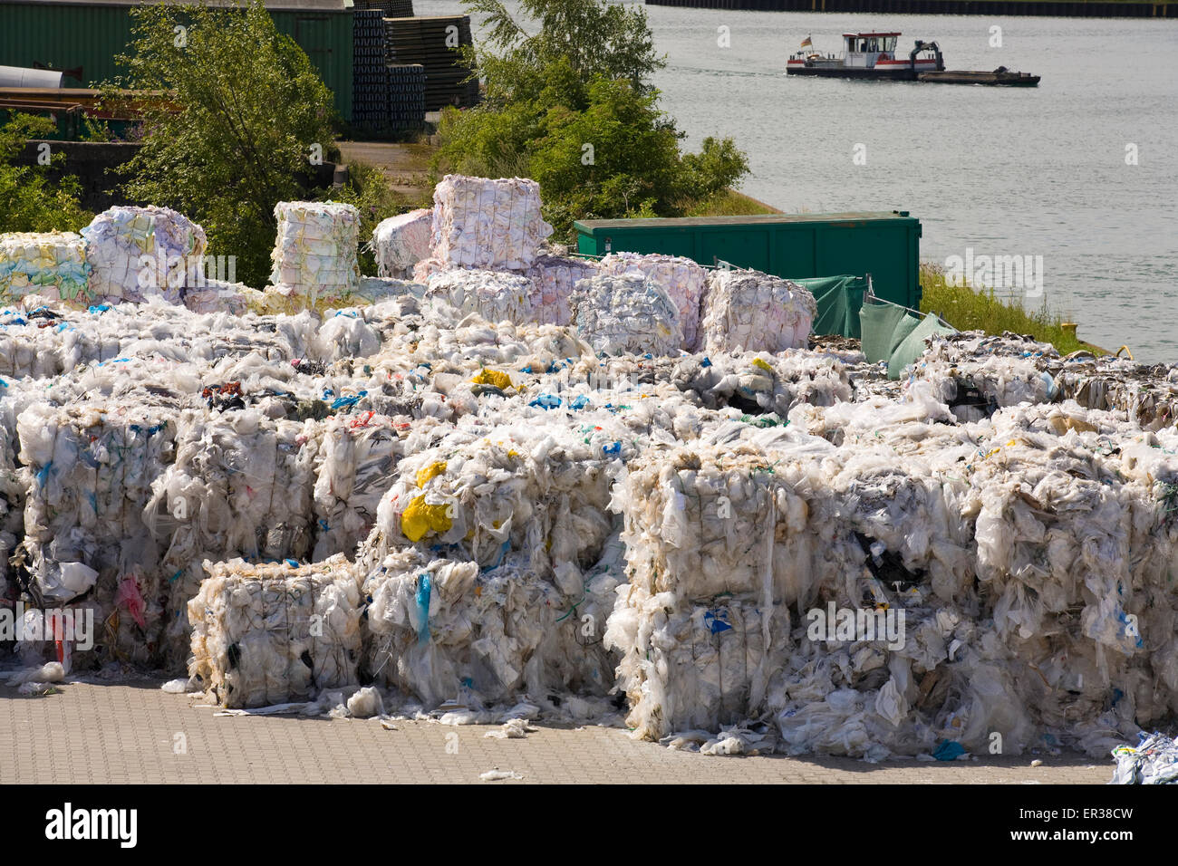 Europe, Germany, Ruhr Area, Dortmund, recycling company at the harbour Dortmund, bales of plastics waste.  Europa, Deutschland,  Stock Photo