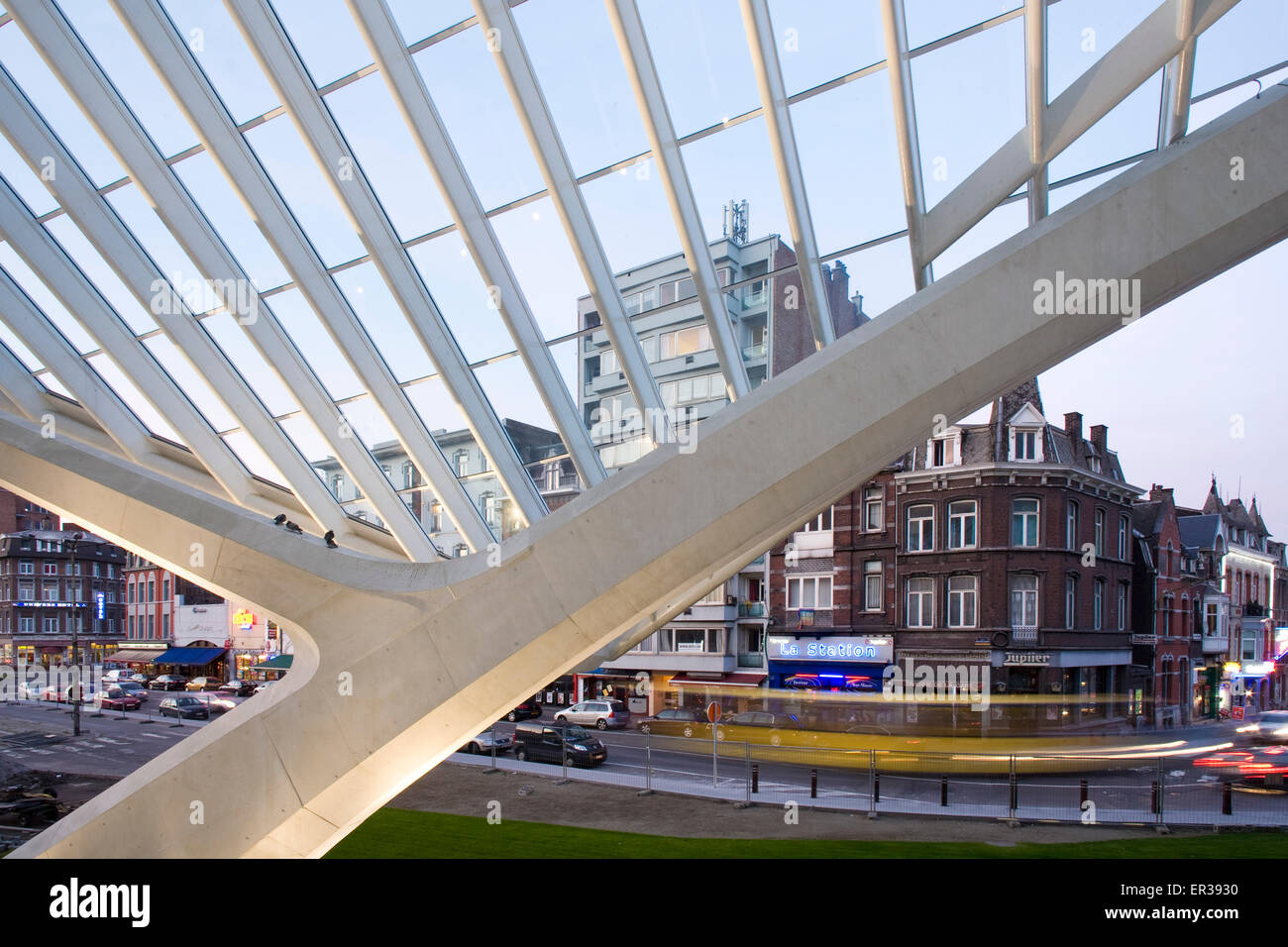 Europe, Belgium, Liege, roof structure of the railway station Liege-Guillemins, architect Santiago Calatrava  Europa, Belgien, L Stock Photo