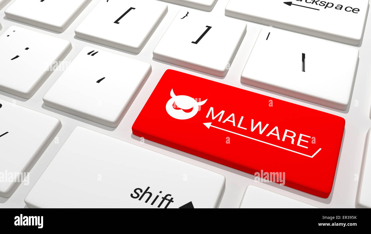 Red malware button on a keyboard Stock Photo Alamy
