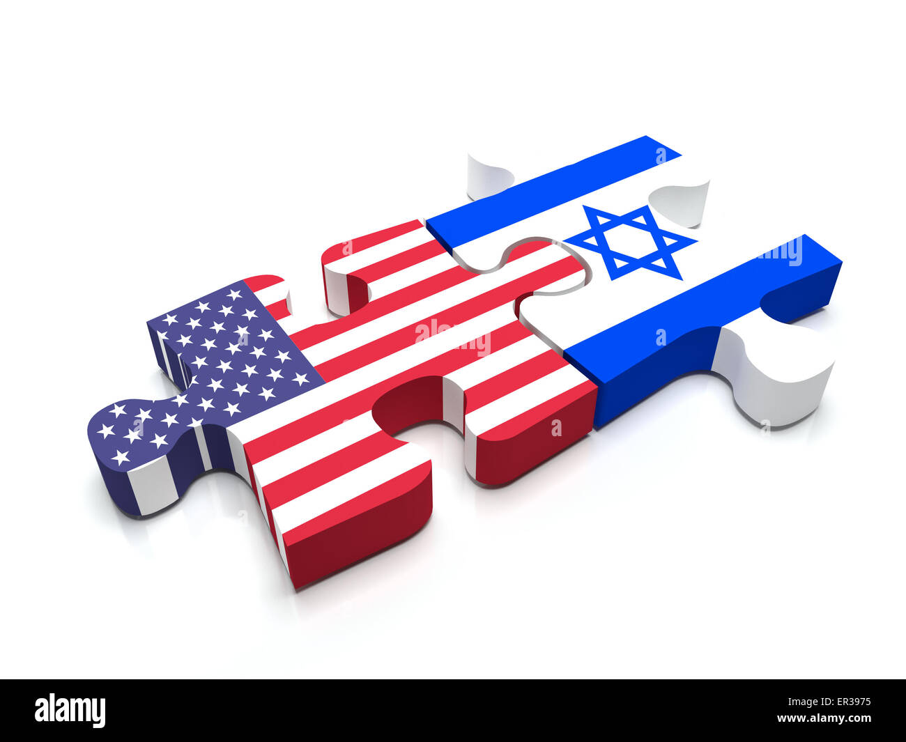 Puzzle pieces connect a piece containing the US flag and the Israeli ...