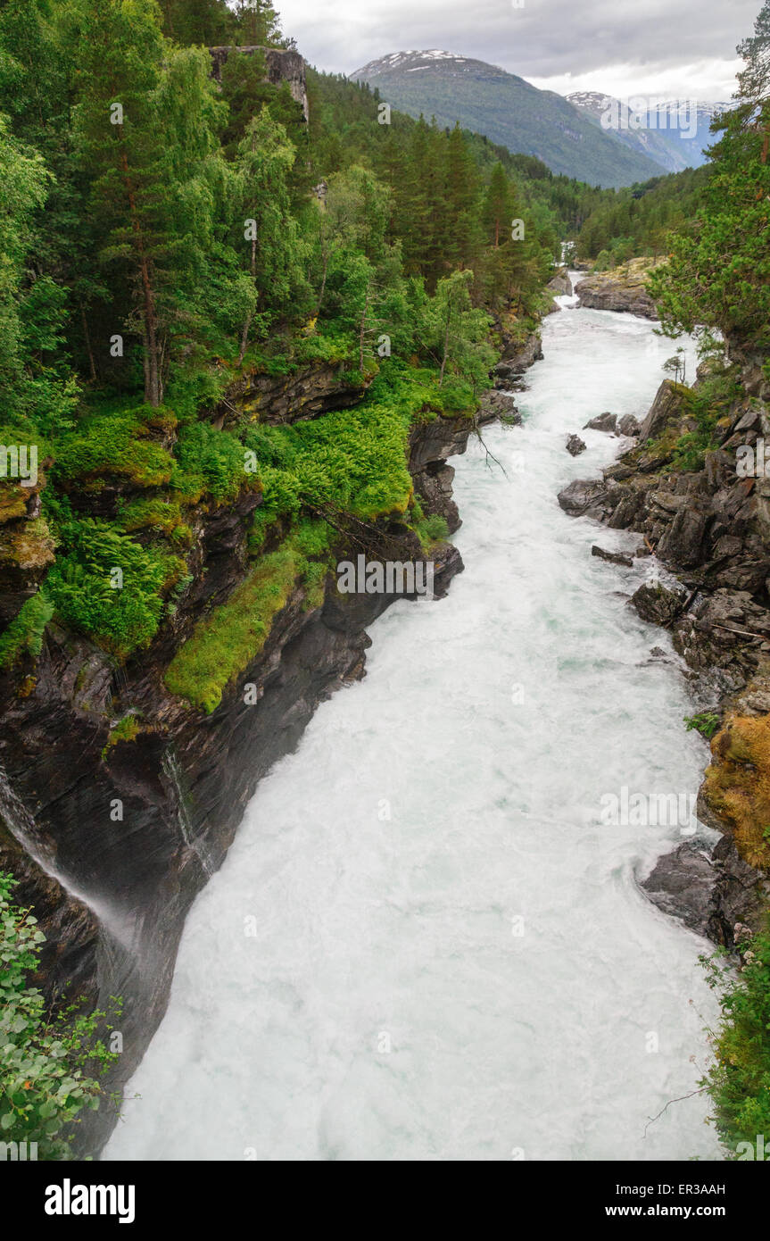 Rocky Riverside Highland rapid river Rauma crosses rocky riverside, Norway Stock Photo ...