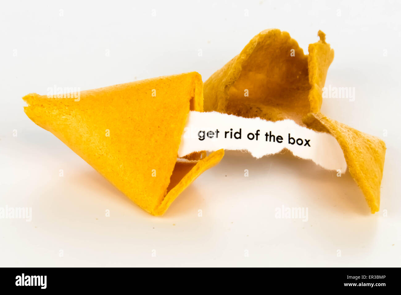 open fortune cookie with strip of white paper - GET RID OF THE BOX ...