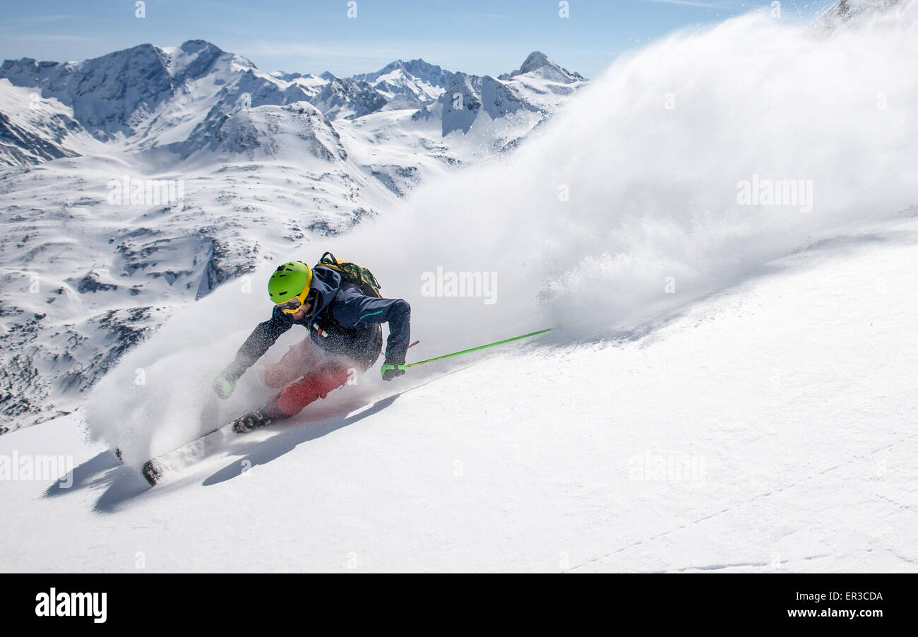Man powder skiing, Gastein, Salzburg, Austria Stock Photo