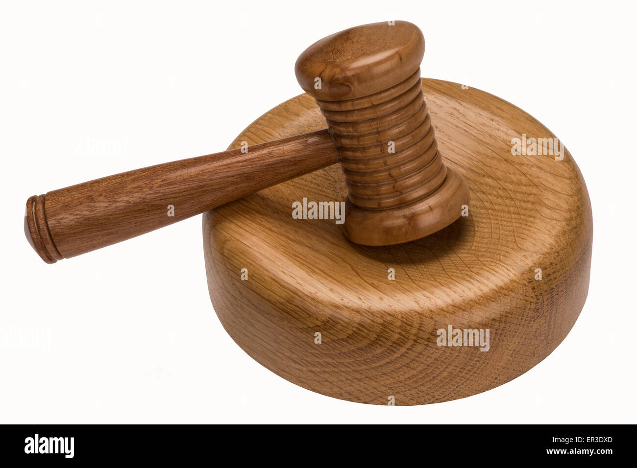 Gavel - a small ceremonial mallet which an auctioneer, a judge, or the chair of a meeting. Stock Photo