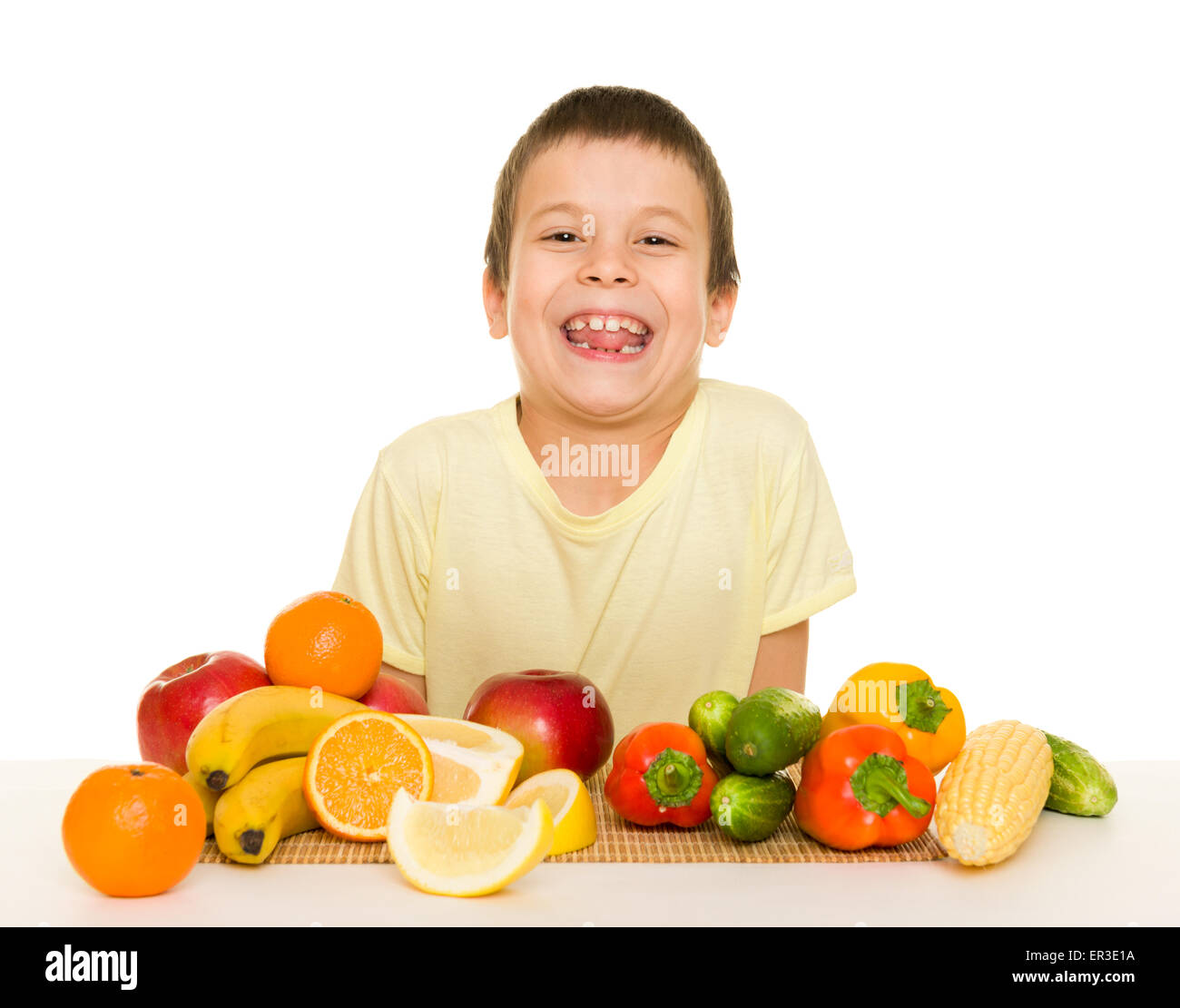 boy with fruits and vegetables Stock Photo - Alamy