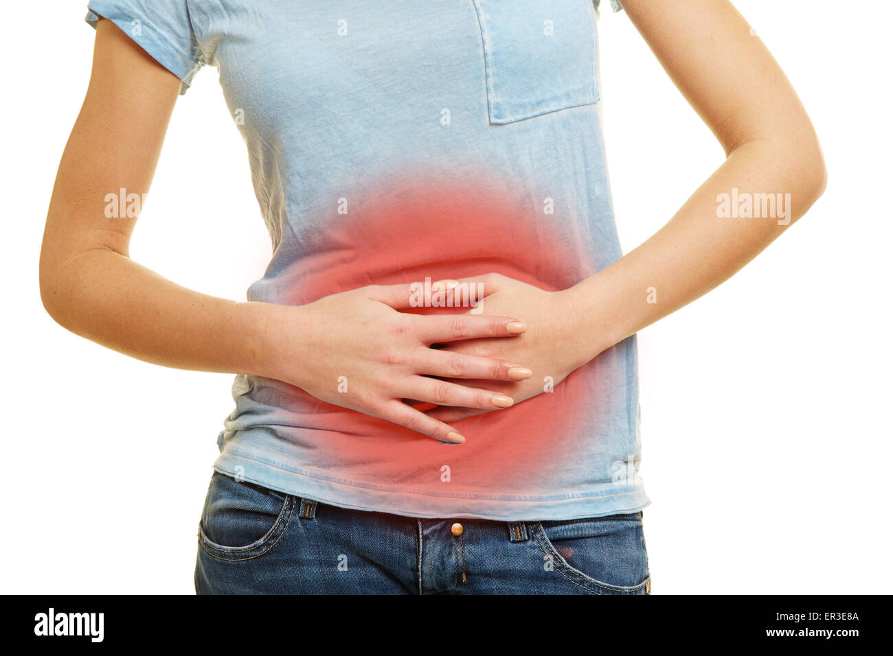 Young woman with adombinal pain and stomach cramps Stock Photo Alamy