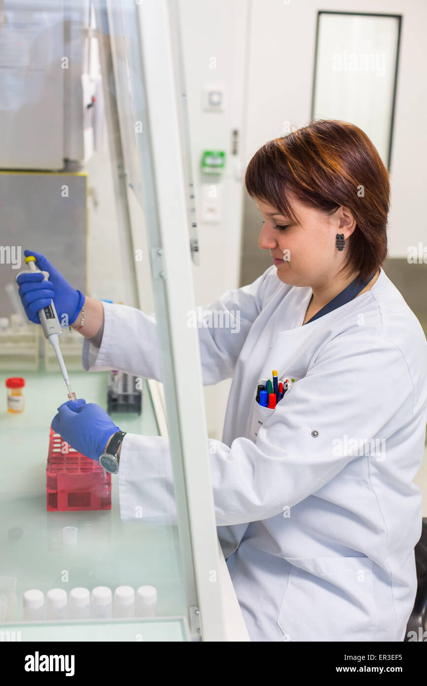 Analysis of lead in the blood (lead poisoning). Laboratory of Environmental Analytical Toxicology and Occupational Health, Biology and Research Center (CBRS) of Limoges hospital, France. Stock Photo