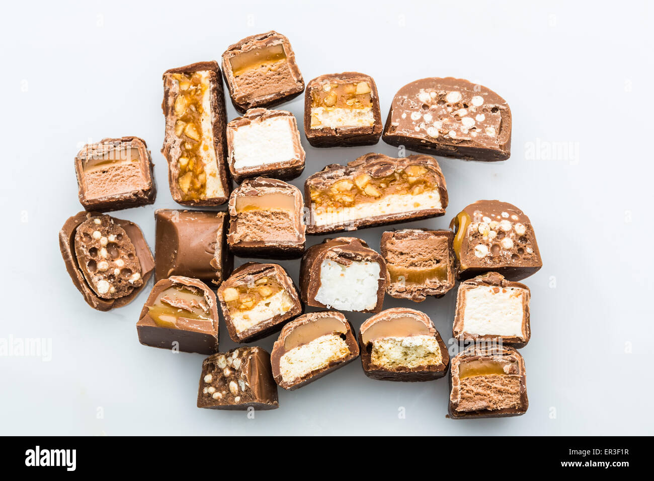 Assortment of sliced chocolate bars Stock Photo