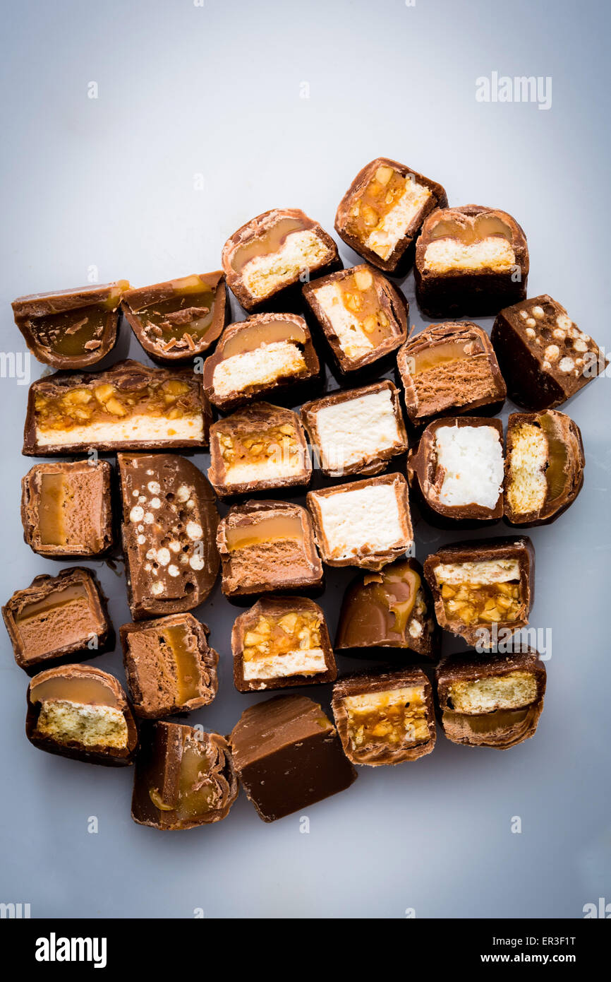 Assortment of sliced chocolate bars Stock Photo