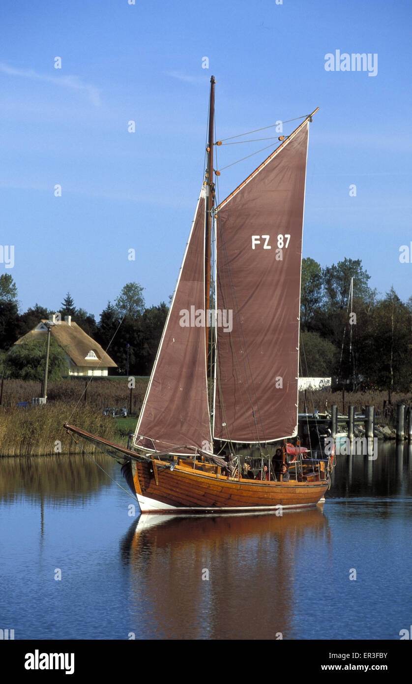 DEU, Germany, Mecklenburg-Western Pomerania, Nationalpark Vorpommersche Boddenlandschaft, Zingst, a Zeesboat, the typical sailin Stock Photo