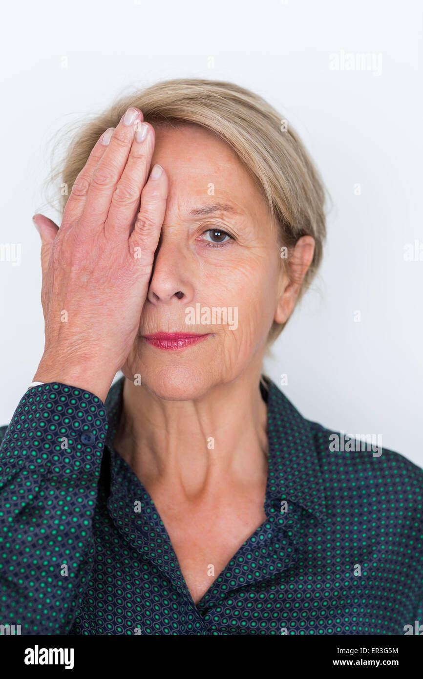 Woman undergoing eyesight test. Stock Photo