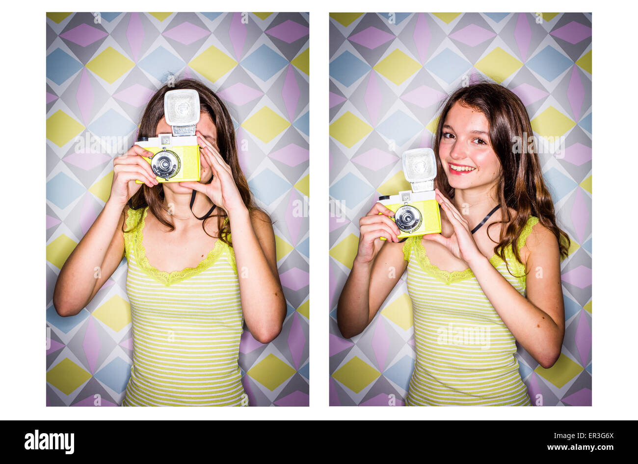 Teenage girl using a camera. Stock Photo
