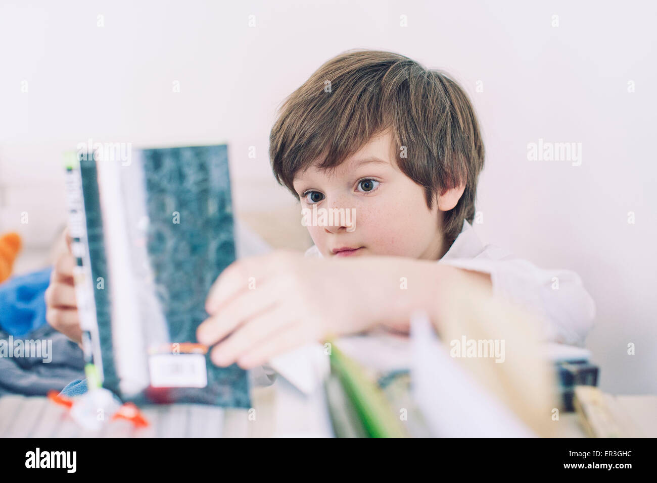 Boy reading book Stock Photo