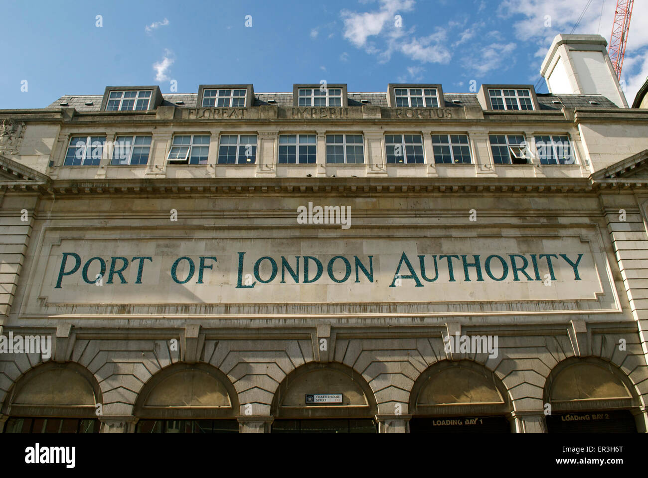 Loading bays on the Port of London Authority Building, Charterhouse Street, London, England, U.K. Stock Photo