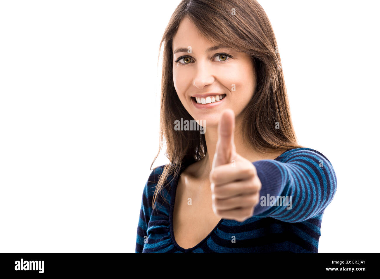 Beautiful woman with thumbs up isolated over a white background Stock ...
