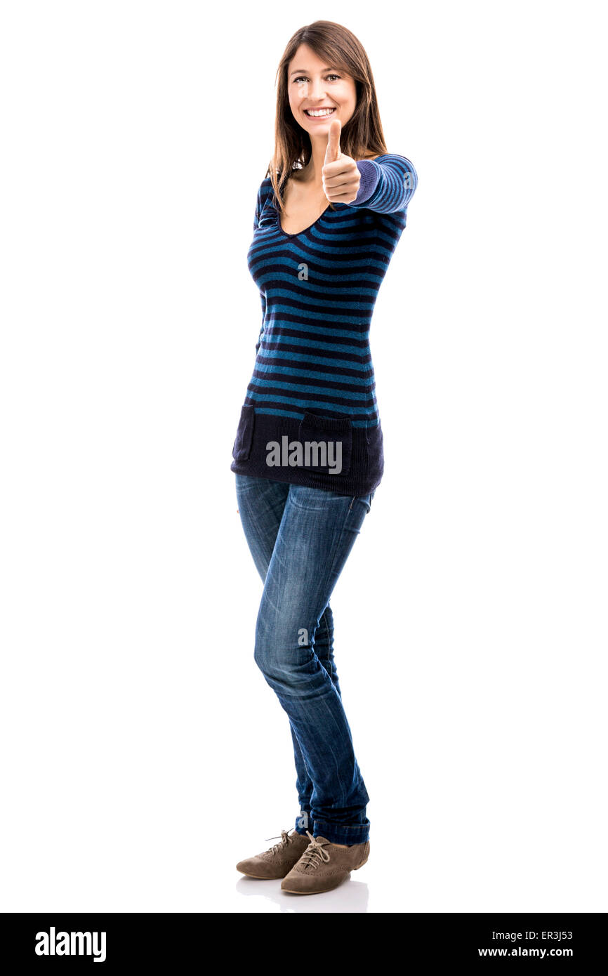 Beautiful woman with thumbs up isolated over a white background Stock ...