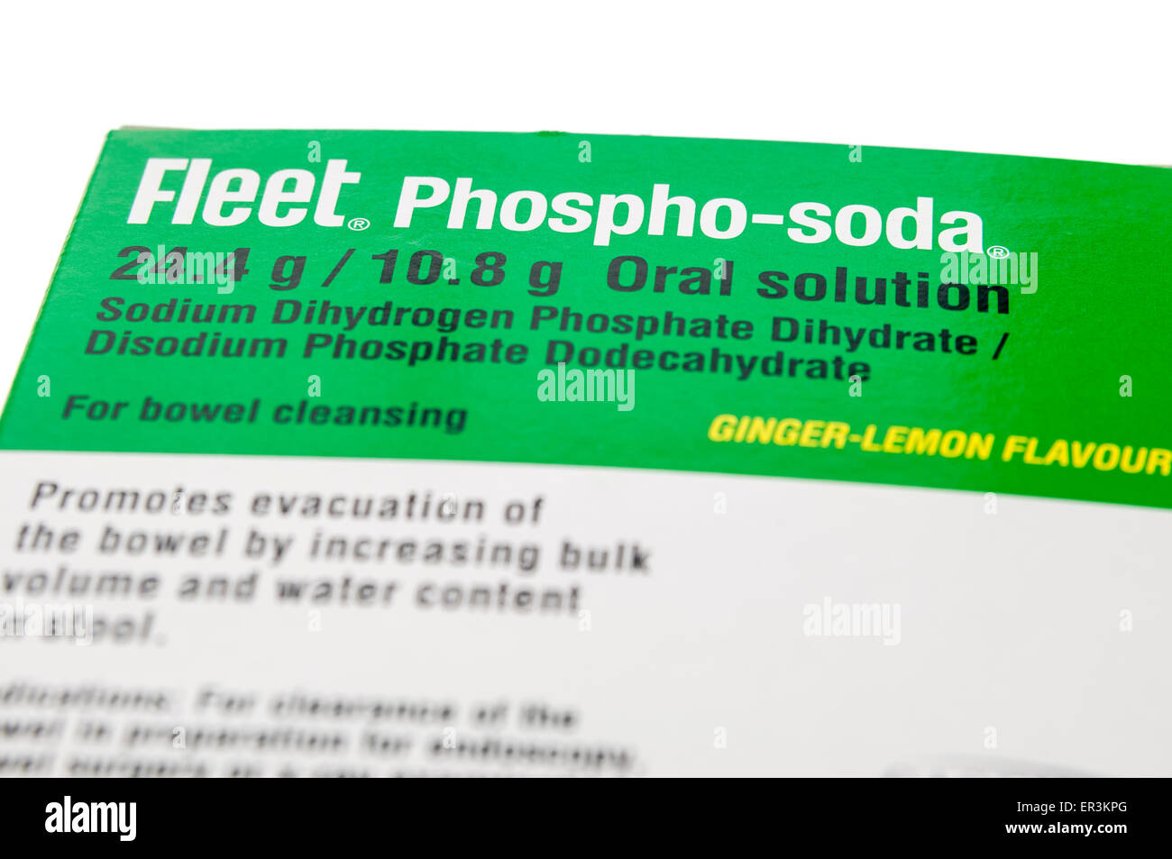 Fleet phospho-soda bowl preparation oral solution, used to clear bowels prior to procedures such as colonoscopies. Stock Photo
