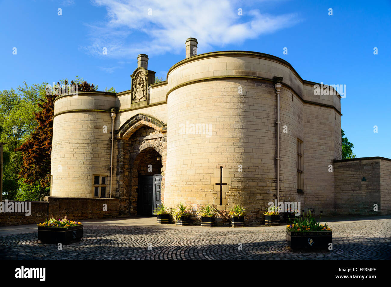Exterior view of the gatehouse entrance to Nottingham castle. In