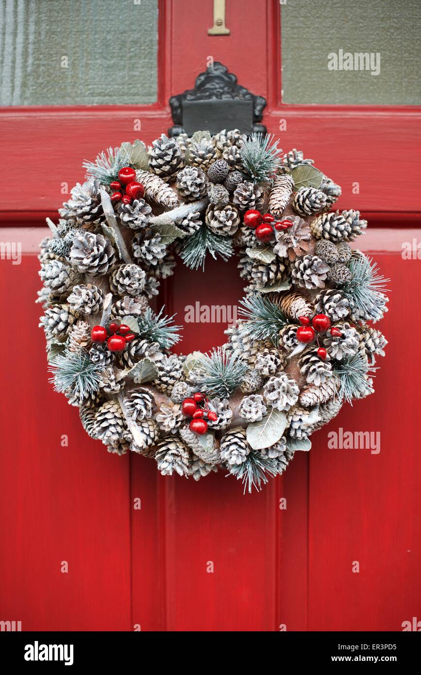 Christmas wreath on Georgian Doors Bath Somerset Stock Photo