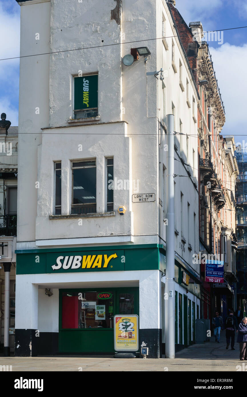 A Subway sandwich fast food outlet, located on Market Street, in Nottingham, England. Stock Photo