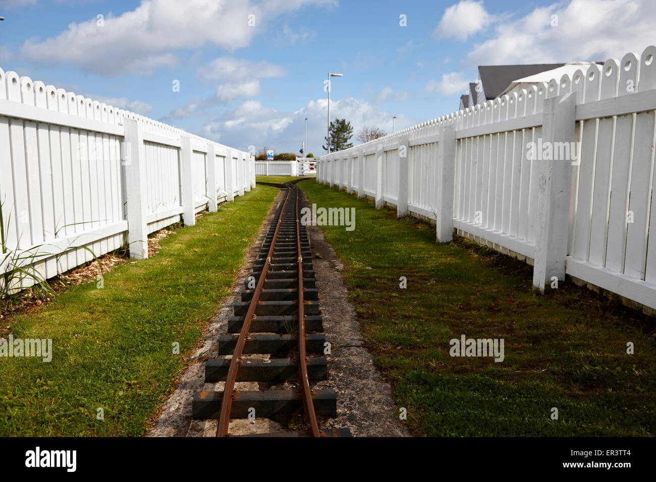 narrow gauge railway track in outdoor park in the uk Stock Photo