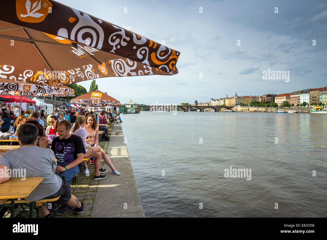 Prague street market on the embankment of river Vltava, Prague, Czech republic, Europe Stock Photo