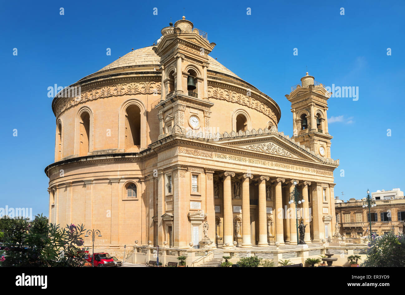 Famous church of St. Marija Assunta in Mosta or Rotunda of Mosta. Malta. Stock Photo