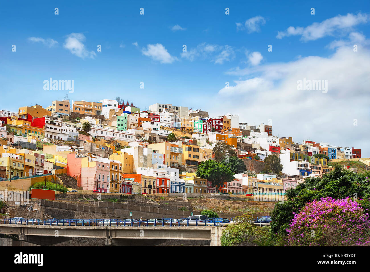 Colorful houses in residential district. Las Palmas. Gran Canaria Stock