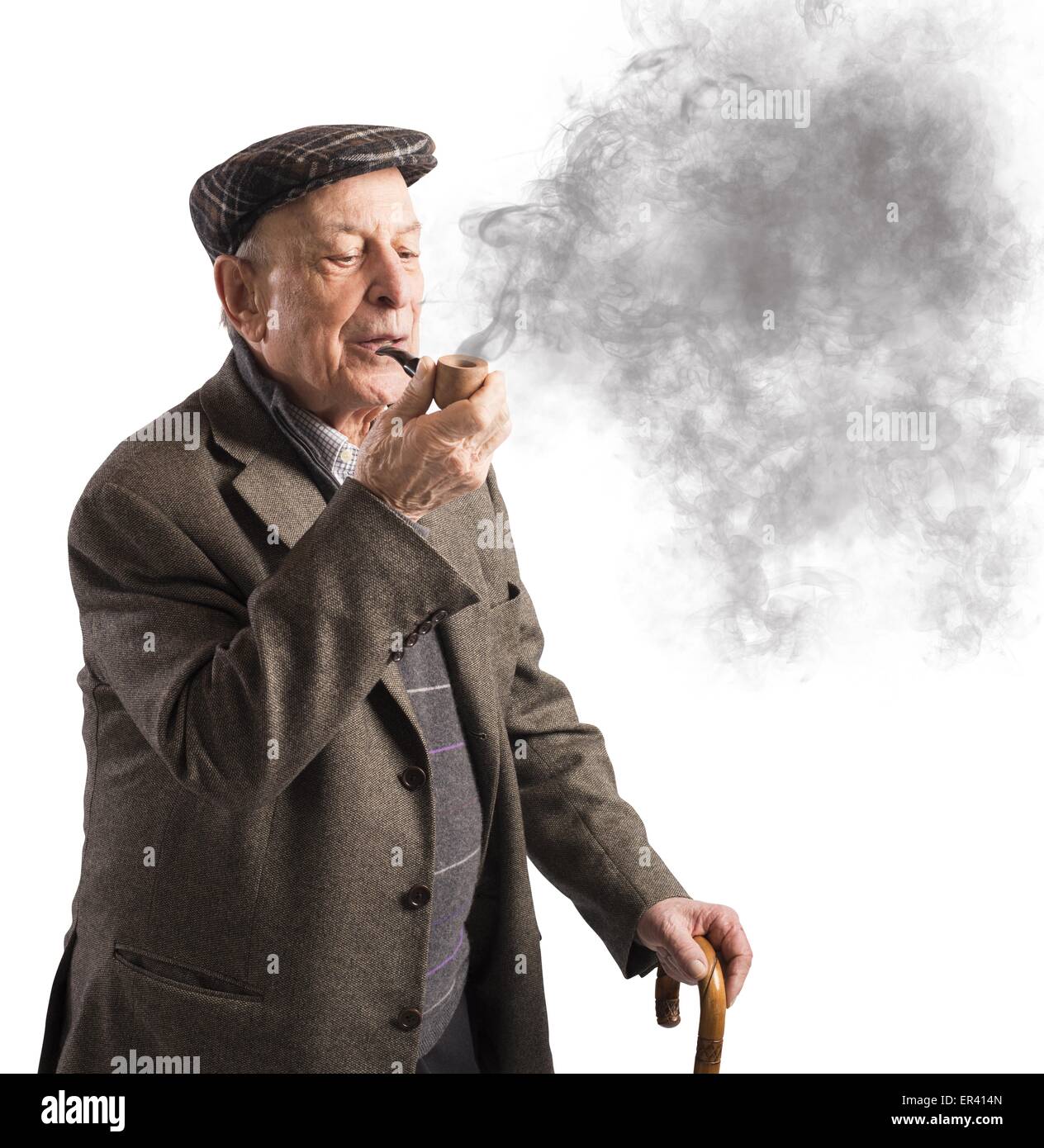 Old man smoking pipe Stock Photo