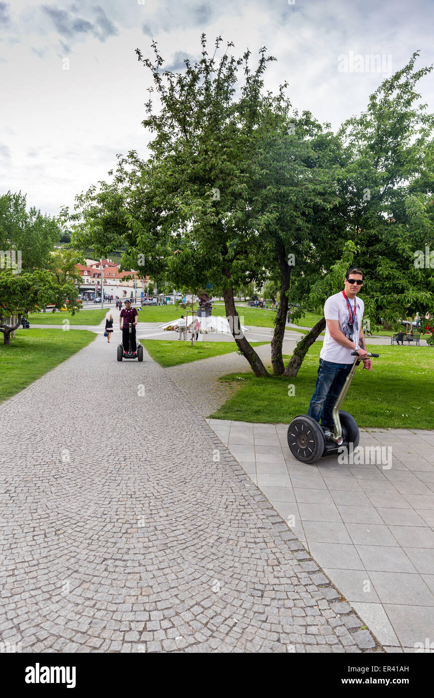Tourists on a city tour riding on Segway, Prague, Czech Republic, Europe Stock Photo