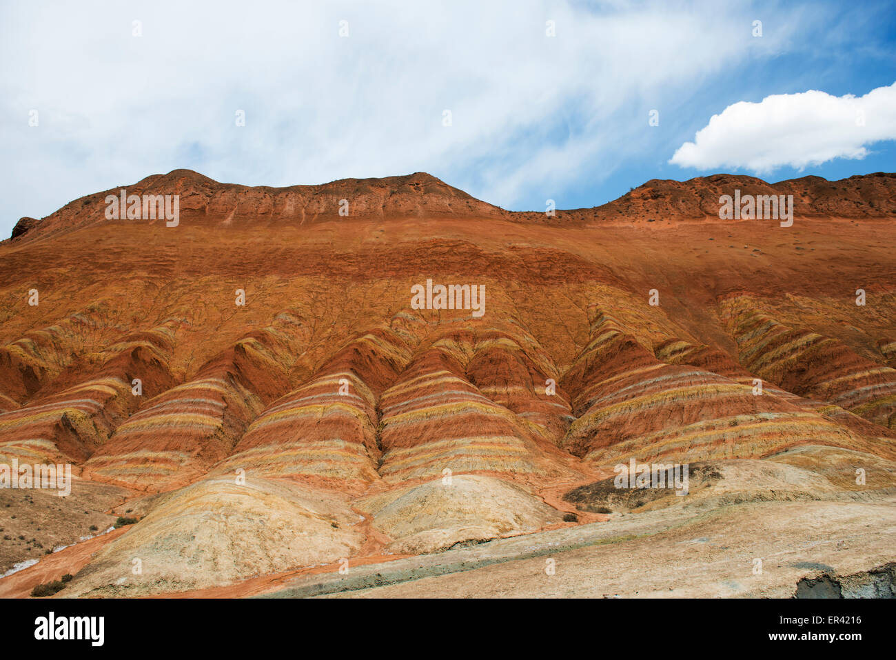The beautiful Rainbow mountains at the Zhangye Danxia landform geological park in Gansu. Stock Photo