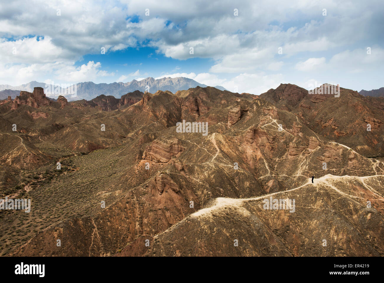 Dramatic landscapes at the Binggou Danxia Scenic Area in Gansu. Stock Photo