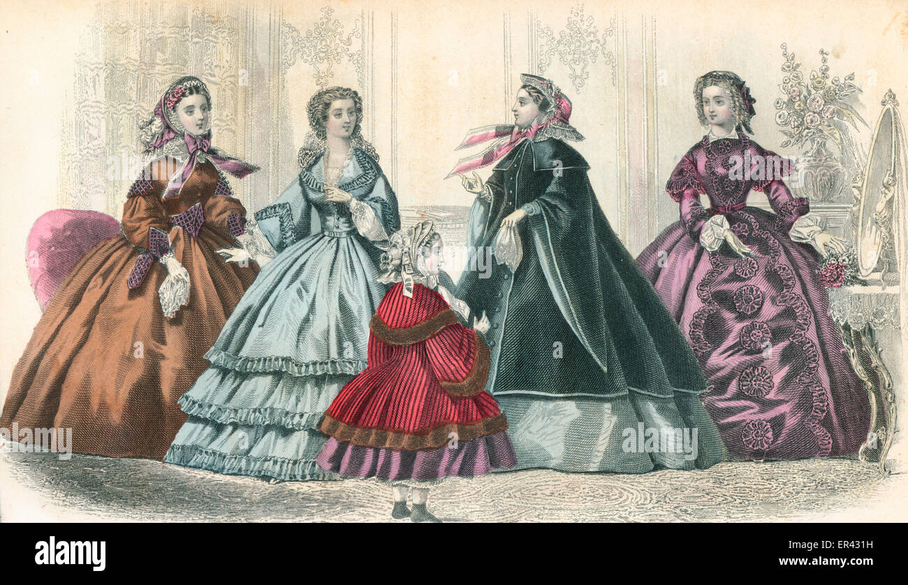 1860 Godey's Fashion Plates, November 1860  Civil War clothing style Stock Photo