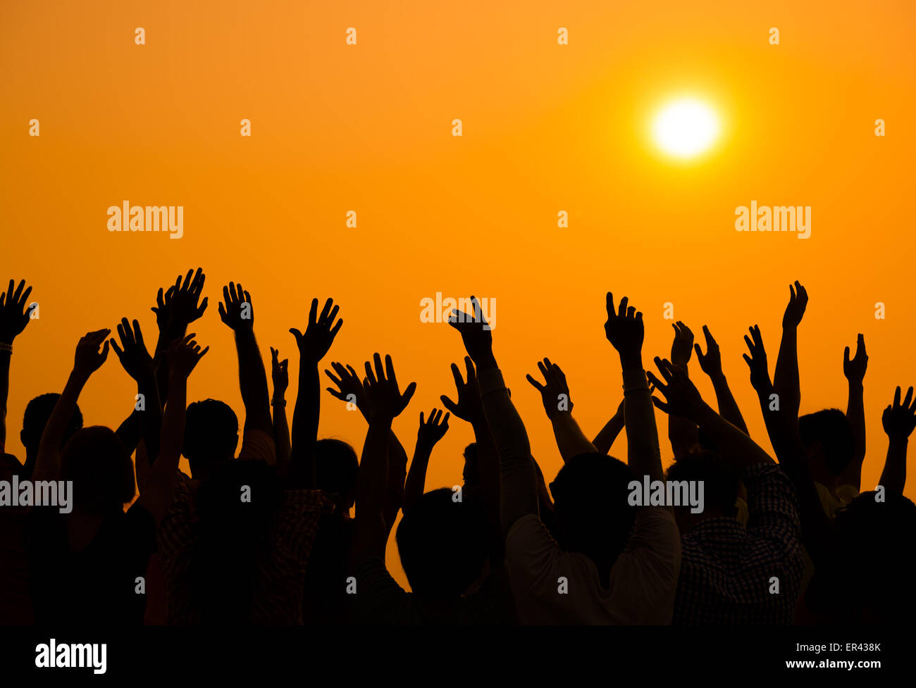 Concert crowd arms sunset hi-res stock photography and images - Alamy