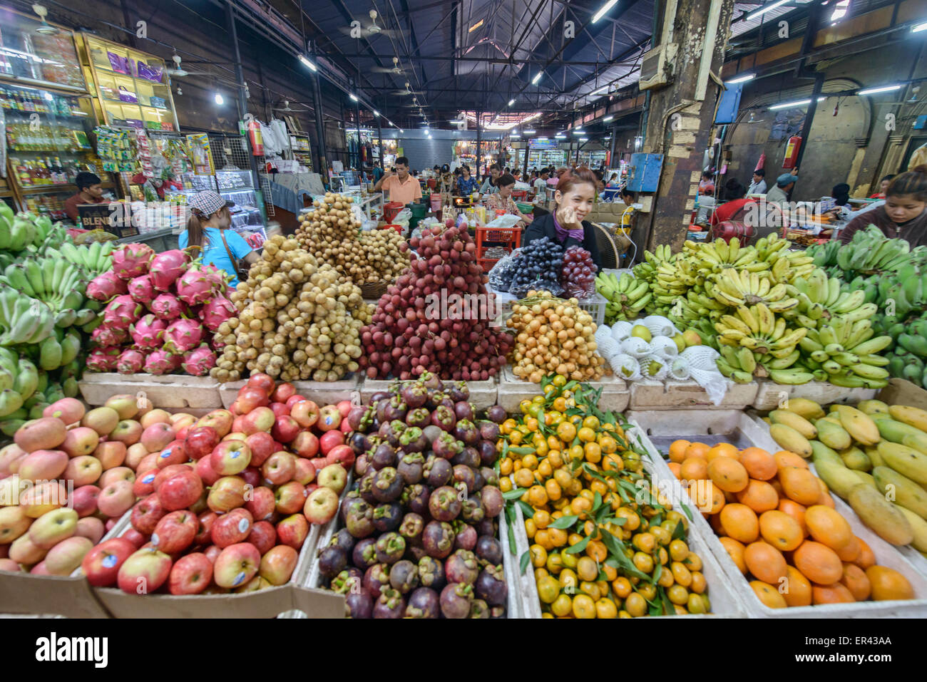 Fruit vendors in the Psar Cha Old Market in Siem Reap, Cambodia Stock