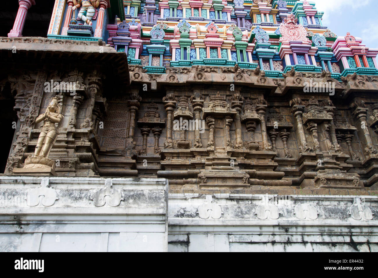 Architectural design of Aandal temple at Sreevalliputhoor, Tamilnadu,India,Asia Stock Photo