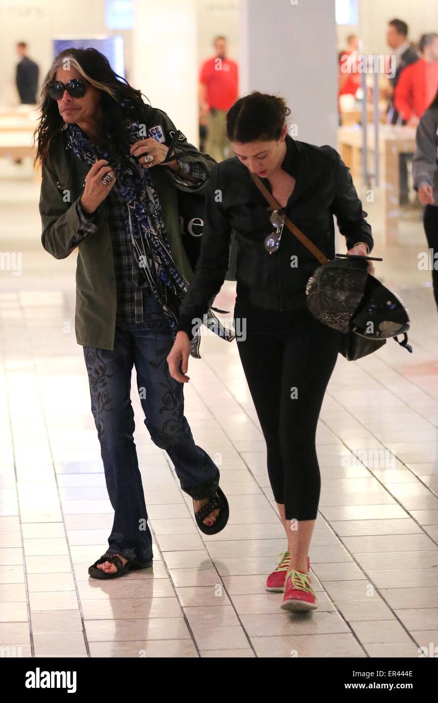 Steven Tyler and his girlfriend Aimee Preston shopping at the Apple Store in the Beverley Center  Featuring: Steven Tyler, Chelsea Tallarico Where: Los Angeles, California, United States When: 21 Nov 2014 Credit: WENN.com Stock Photo