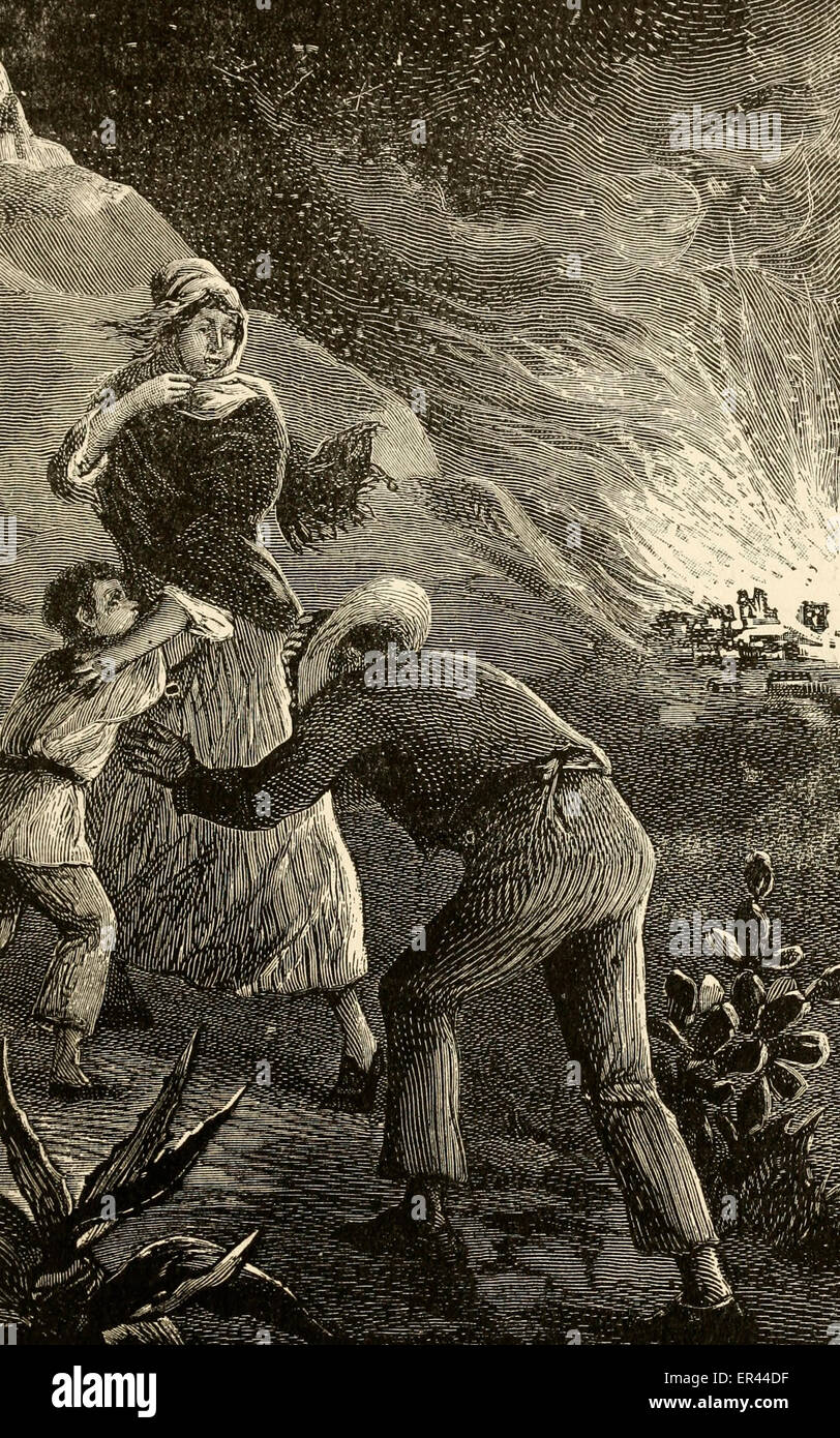 Tornado, Fire and Earthquake at St. Thomas, West Indies  1837 Stock Photo