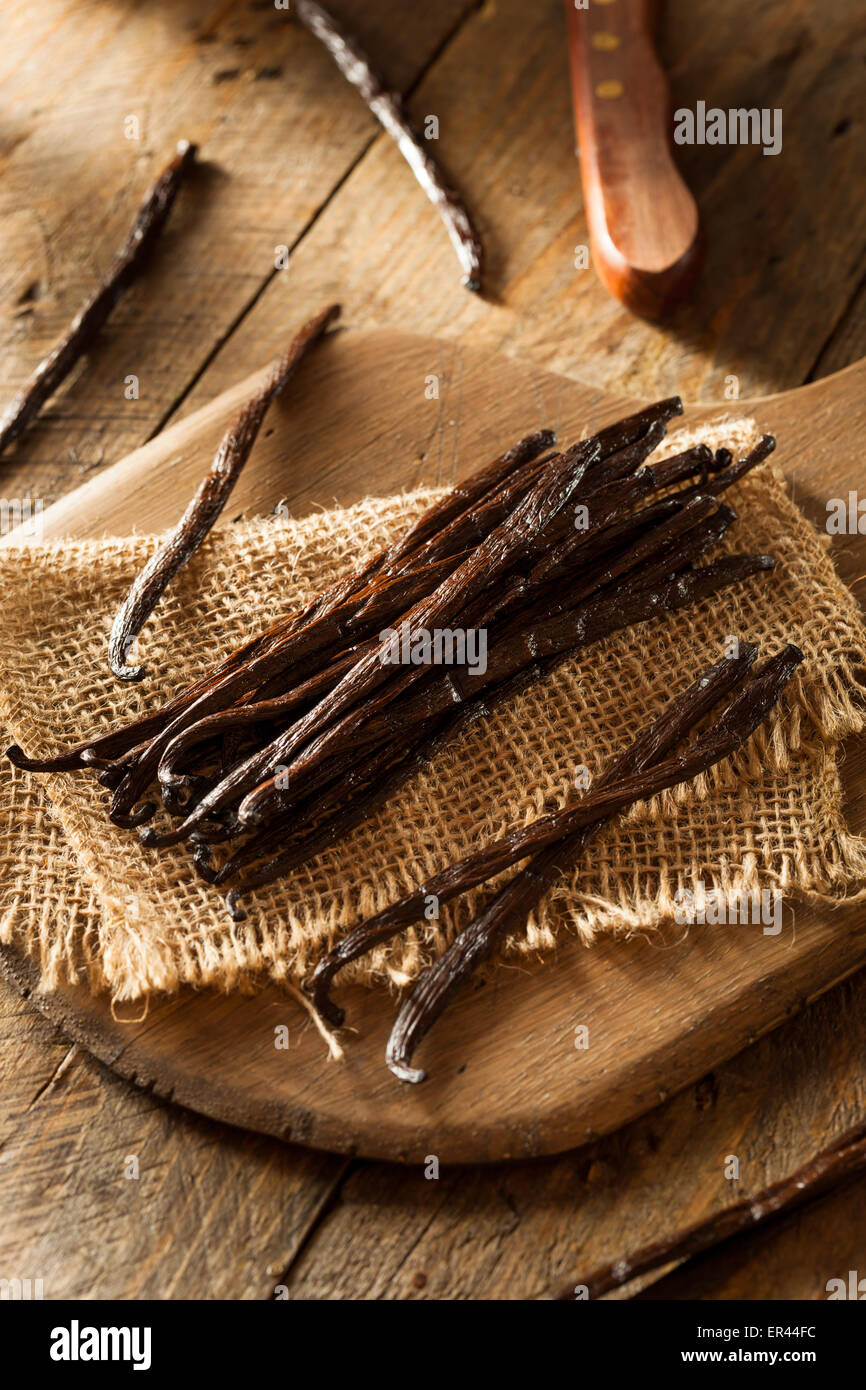 Raw Organic Vanilla Beans Ready to Cut Stock Photo Alamy
