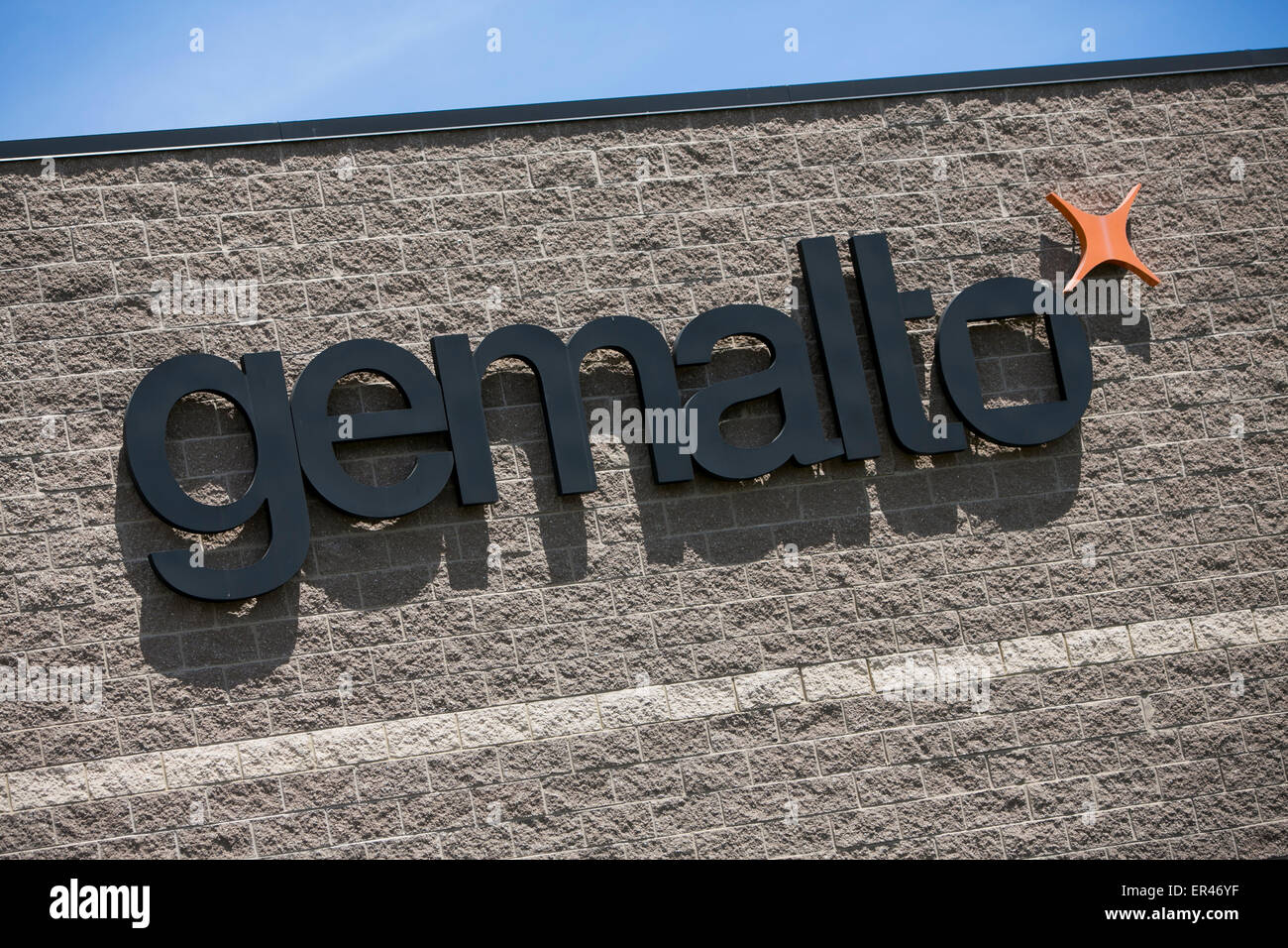 A logo sign outside of a facility operated by SIM card manufacturer Gemalto in Montgomeryville, Pennsylvania. Stock Photo