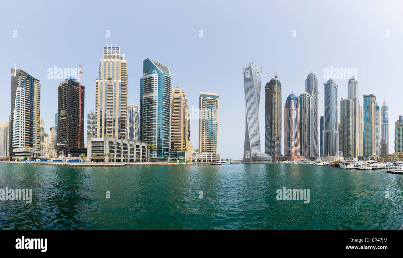 Skyline of high-rise apartment towers at Dubai Marina in Dubai United Arab Emirates Stock Photo