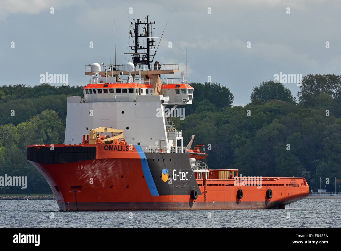 Offshore Supply Ship Omalius at anchor on the Kiel Fjord Stock Photo