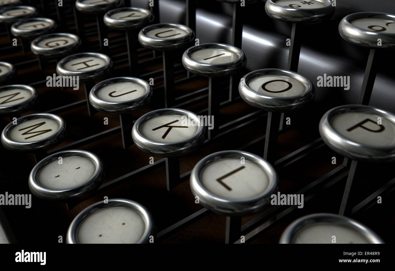 An extreme close up of the keys of a vintage typwriter on a dark background Stock Photo