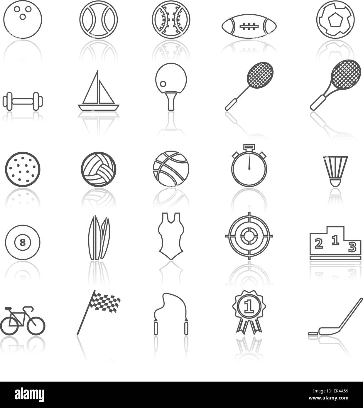 Sport line icons with reflect on white, stock vector Stock Vector Image ...