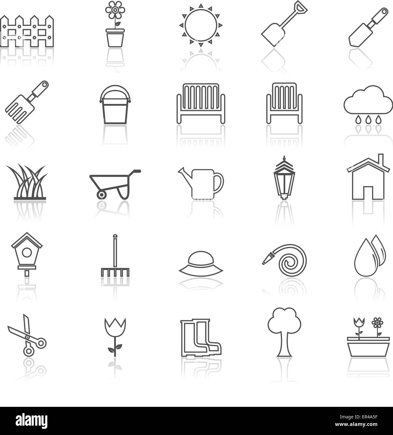 Gardening line icons with reflect on white, stock vector Stock Vector ...