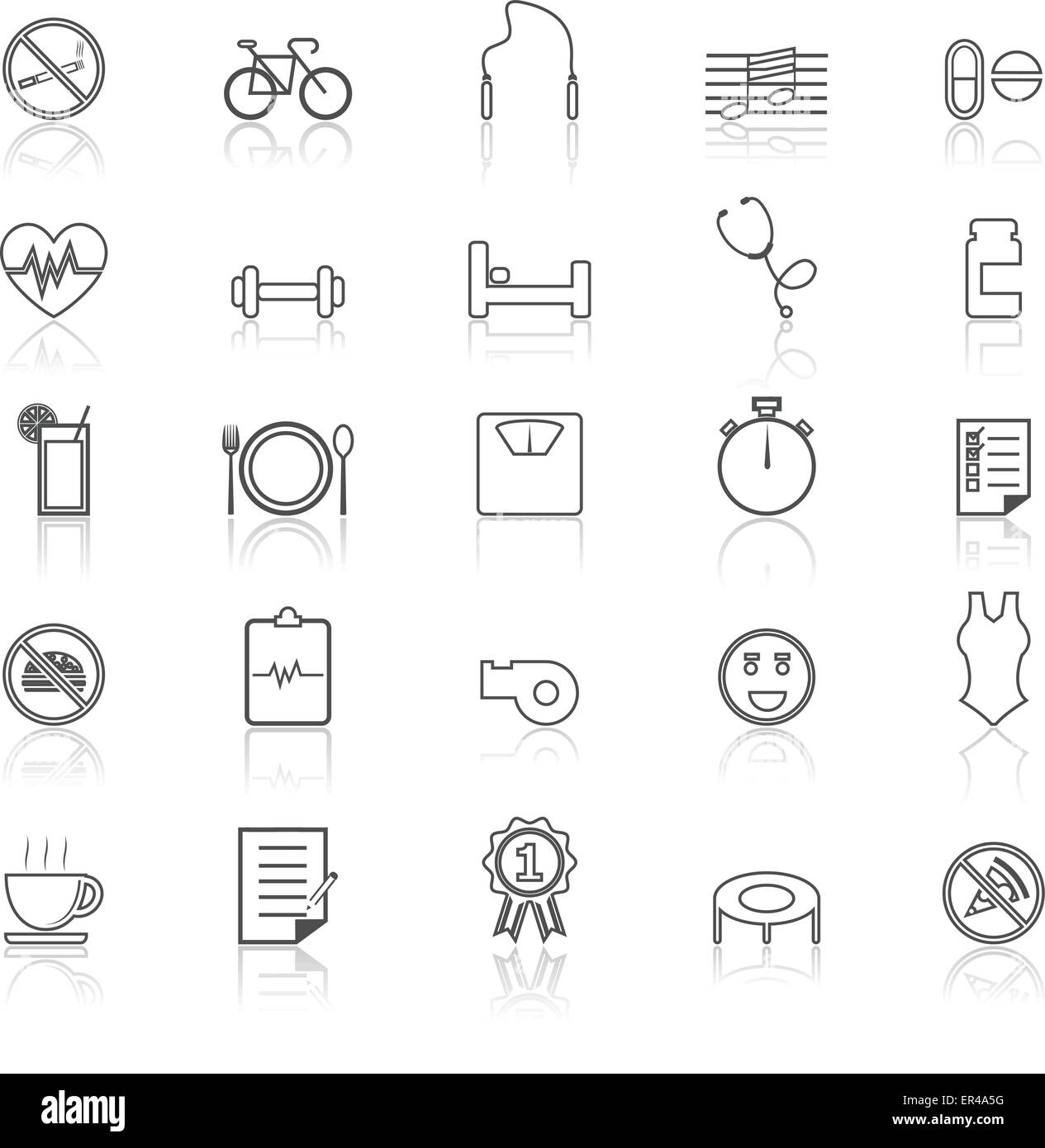Wellness line icons with reflect on white, stock vector Stock Vector ...
