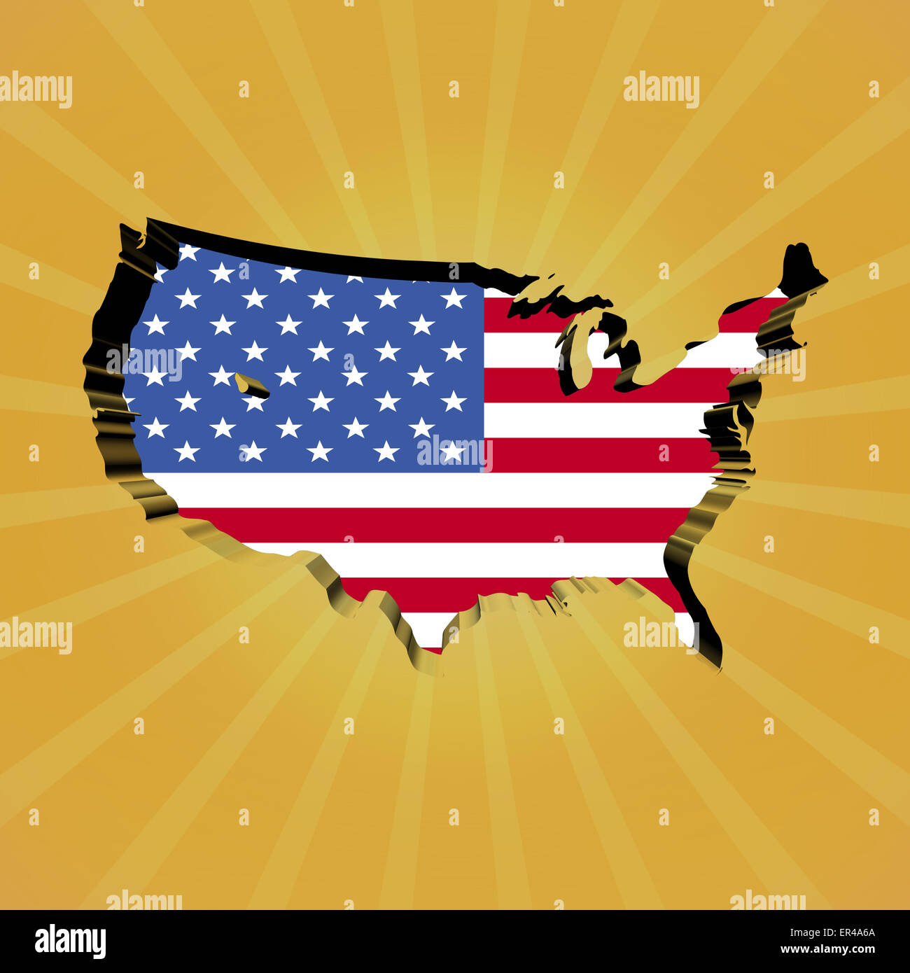 USA sunburst map with flag illustration Stock Photo - Alamy