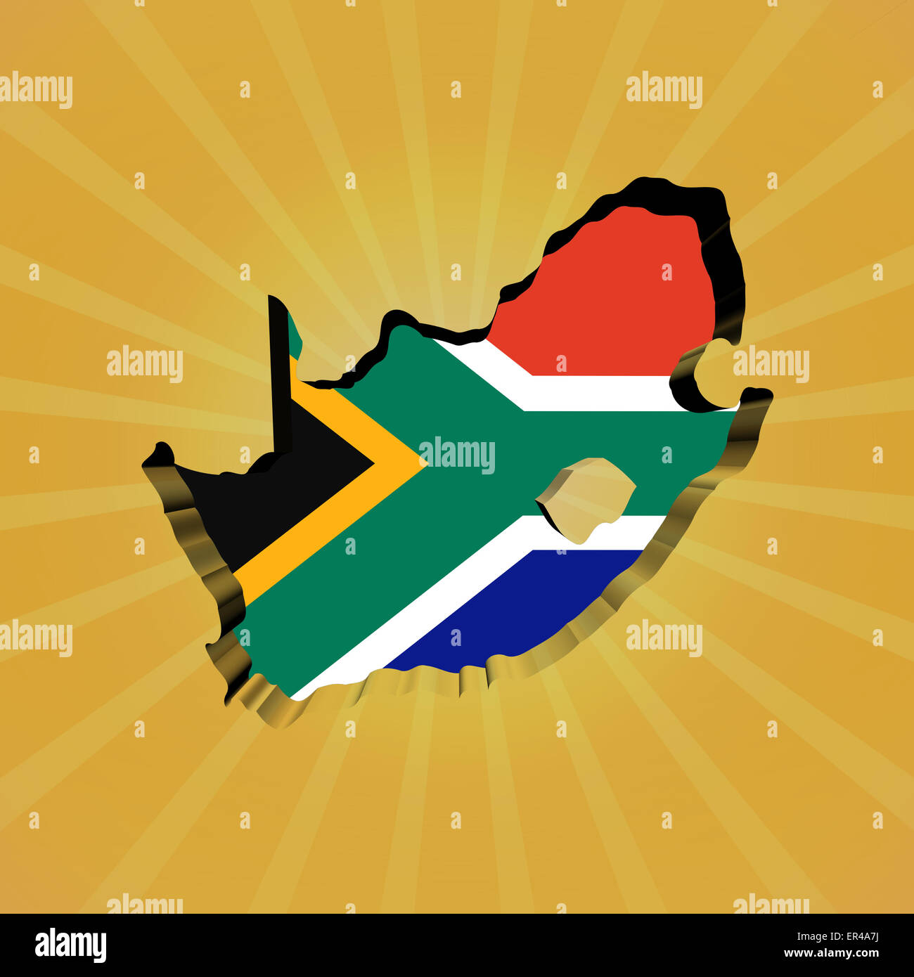 South Africa sunburst map with flag illustration Stock Photo